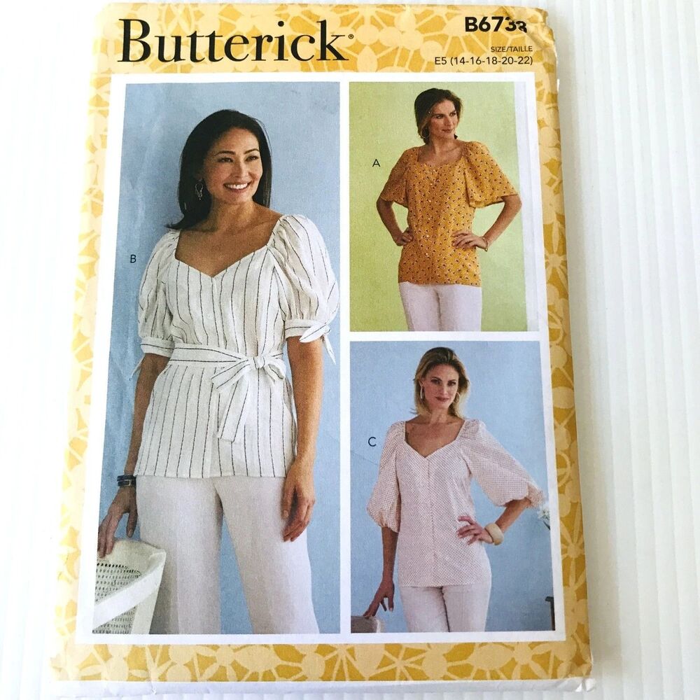 Butterick Sewing Pattern B6733 Misses Tie Front Top Career Casual Plus Sz 14-22